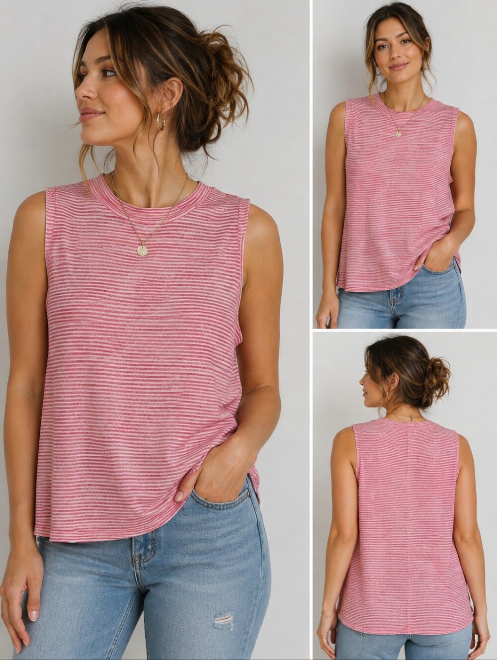 Banana Republic XL Red White Striped Sleeveless Top Relaxed Fit
